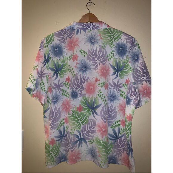 Vintage ALIA Pastel Hawaiian button down top size 18 - Picture 2 of 12